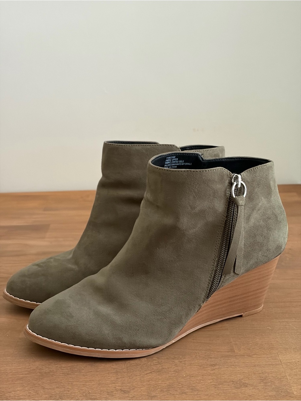 Torrid Olive Green Faux Suede Ankle Booties Wide Width 10W Side Zip